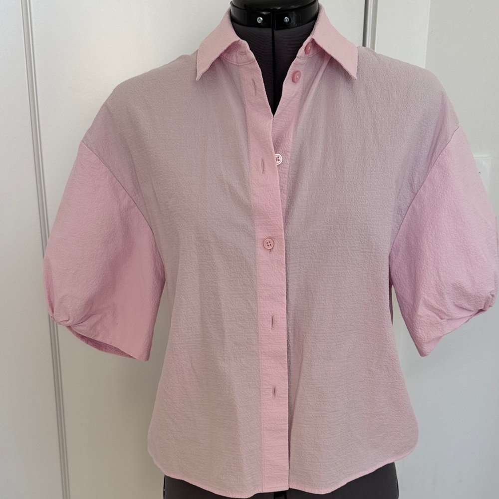 COS pink seersucker cotton button down